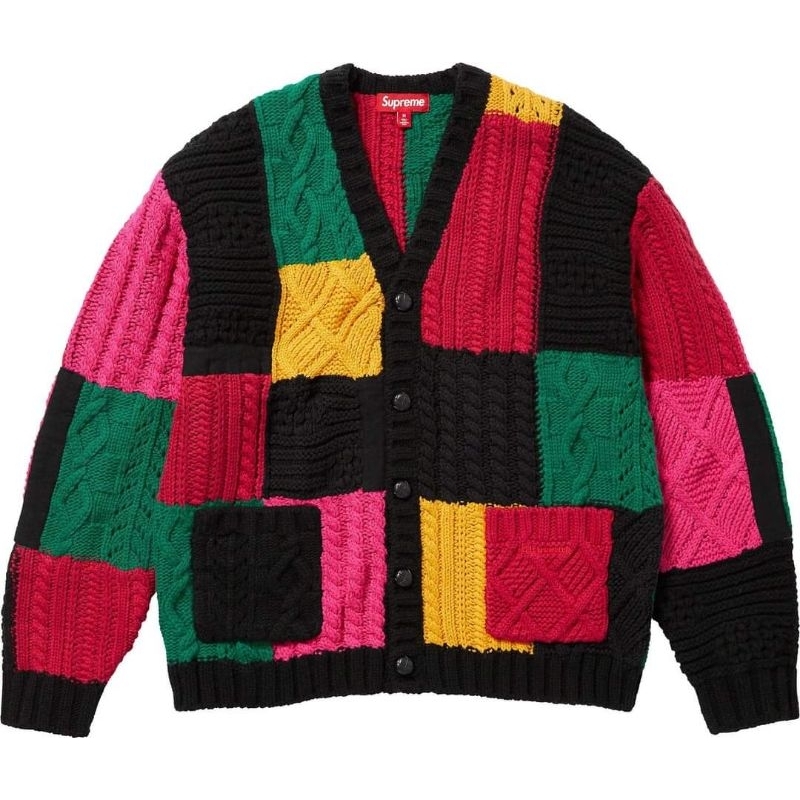 [現貨] SUPREME PATCHWORK CABLE KNIT CARDIGAN 黑M/L