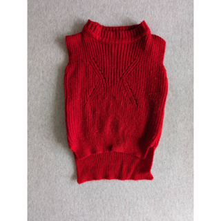 二手 紅色無袖勾花毛衣 有毛球 3號 衣長36cm