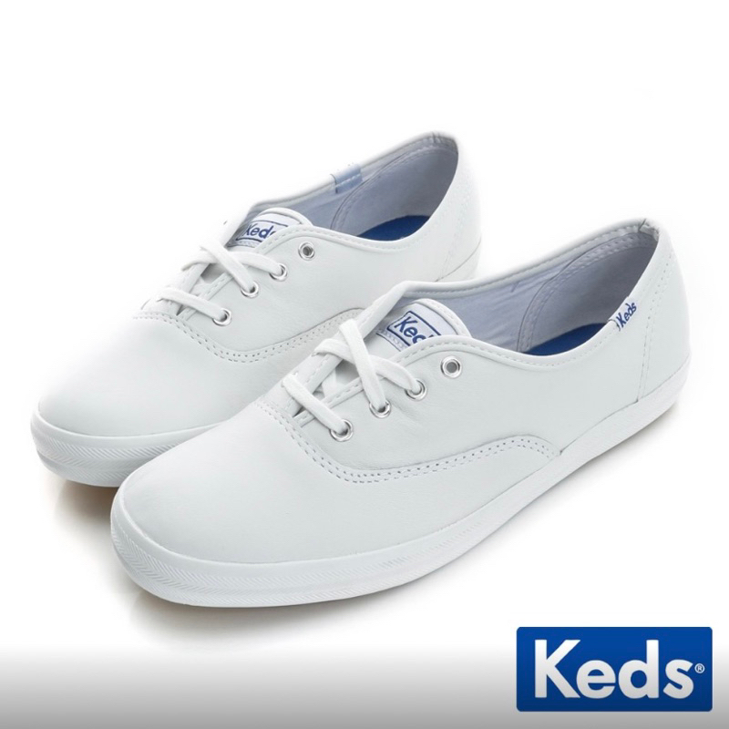 Keds 品牌經典皮革綁帶休閒鞋-白