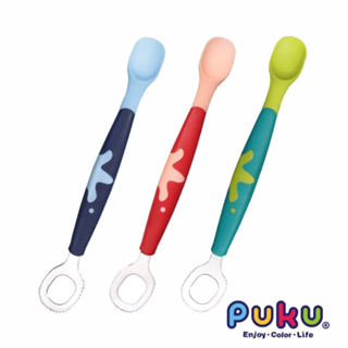 PUKU藍色企鵝 幼兒副食品兩用刮泥勺-水色/粉色/綠色