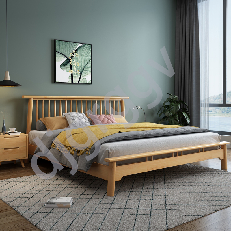 成人床 儲物床 橡膠木松木 原木色胡桃色白色 北歐實木床1.8米雙人1.5m單人床現代簡約小戶型日式臥室公寓 床組床架