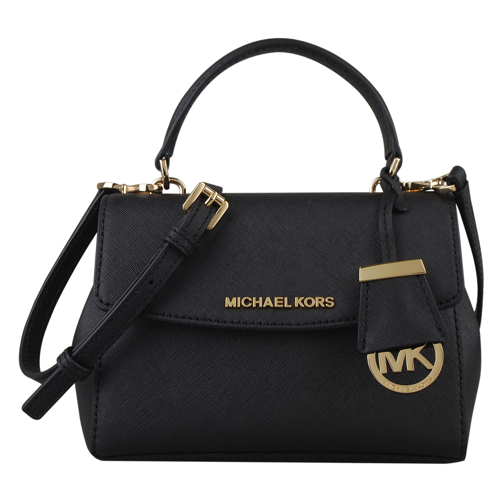 MK MICHAEL KORS 金字防刮皮革手提斜背包(黑)