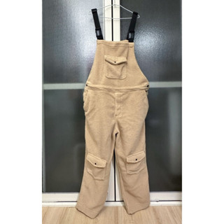 二手衣 asos 米色 卡其色 熊熊裝 連身服 絨毛 加厚 吊帶褲 工裝 連身衣 工作服 寬版 泰迪熊 口袋 文青 限時