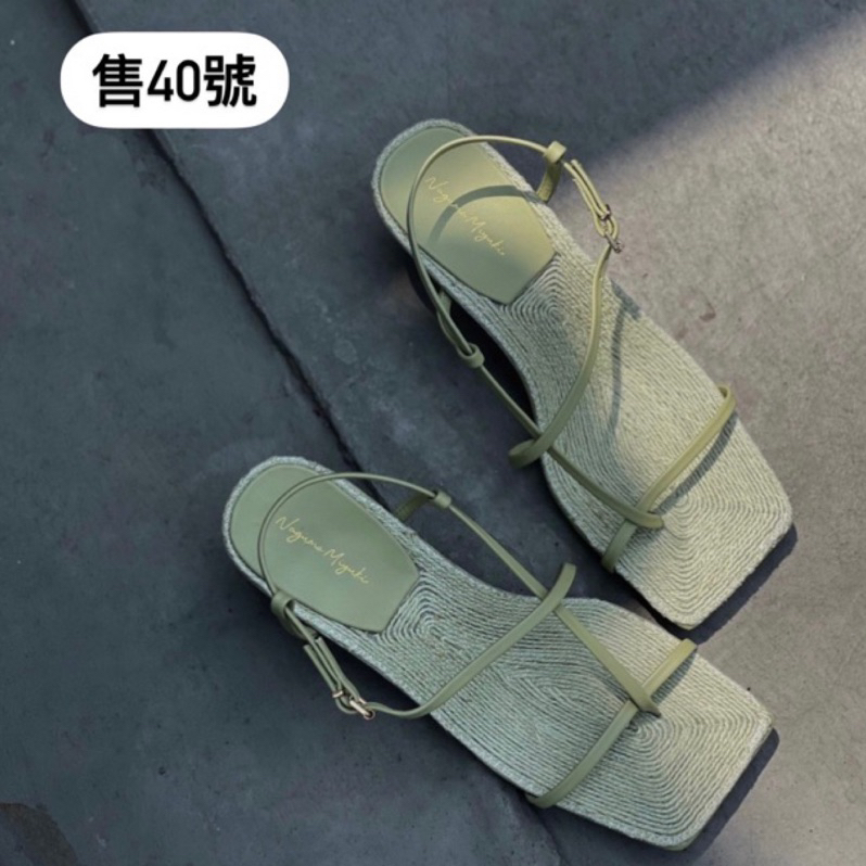 【全新3折售】Miyuki 品牌手工真皮草編低跟涼鞋 size40