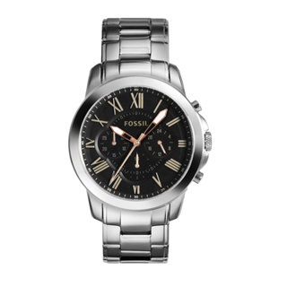 FOSSIL | 羅馬時標計時多功能腕錶 - 白鋼X黑色 FS4994