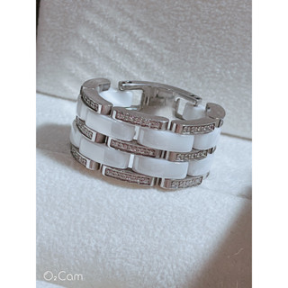 二手品、珠寶鑲精密陶瓷戒指💍奧地利水鑽款白色戒指💍寬版～白色精密陶瓷戒～軟性戒指💍白陶瓷西德316白鋼+白色鋯石中性款