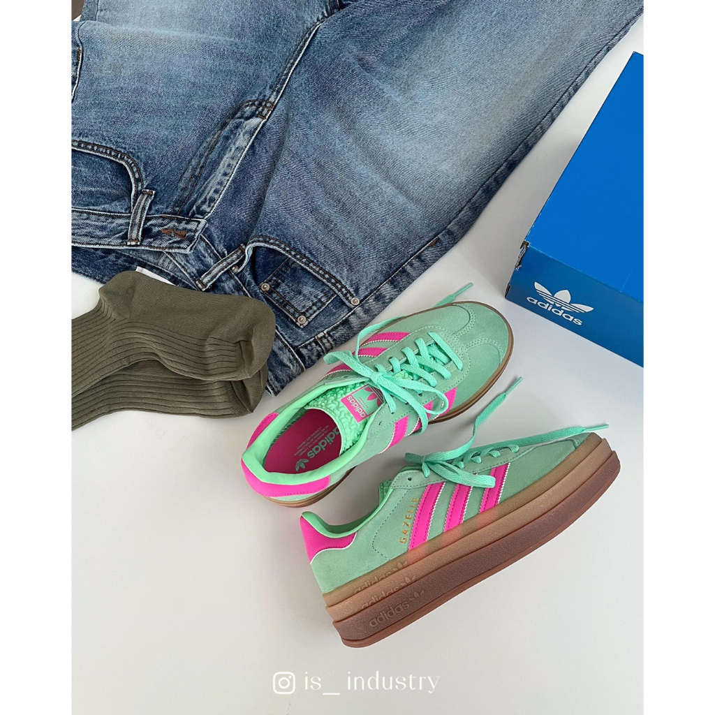 IS_ Adidas Originals gazelle bold 綠粉棕 復古鞋 德訓鞋 厚底 增高 H06125