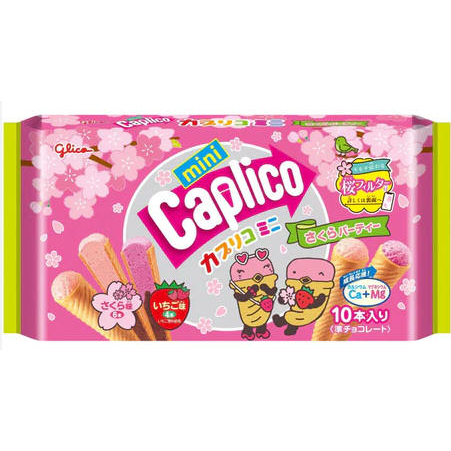 GLICO格力高【mini Caplico 櫻花草莓風味捲筒餅】櫻花＆草莓綜合口味 迷你甜筒 冰淇淋餅乾 日本 進口零食