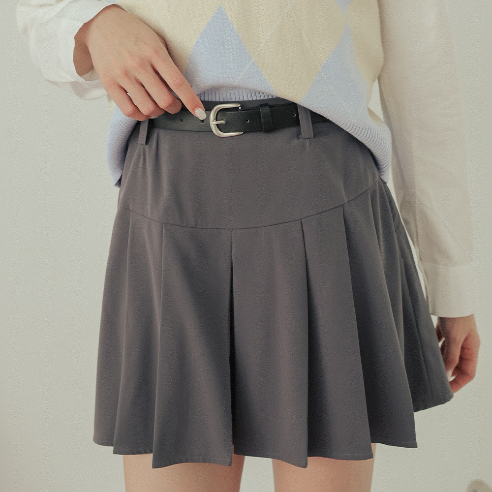 CACO-弧形剪裁百褶短裙(三色)-女【G2CO024】