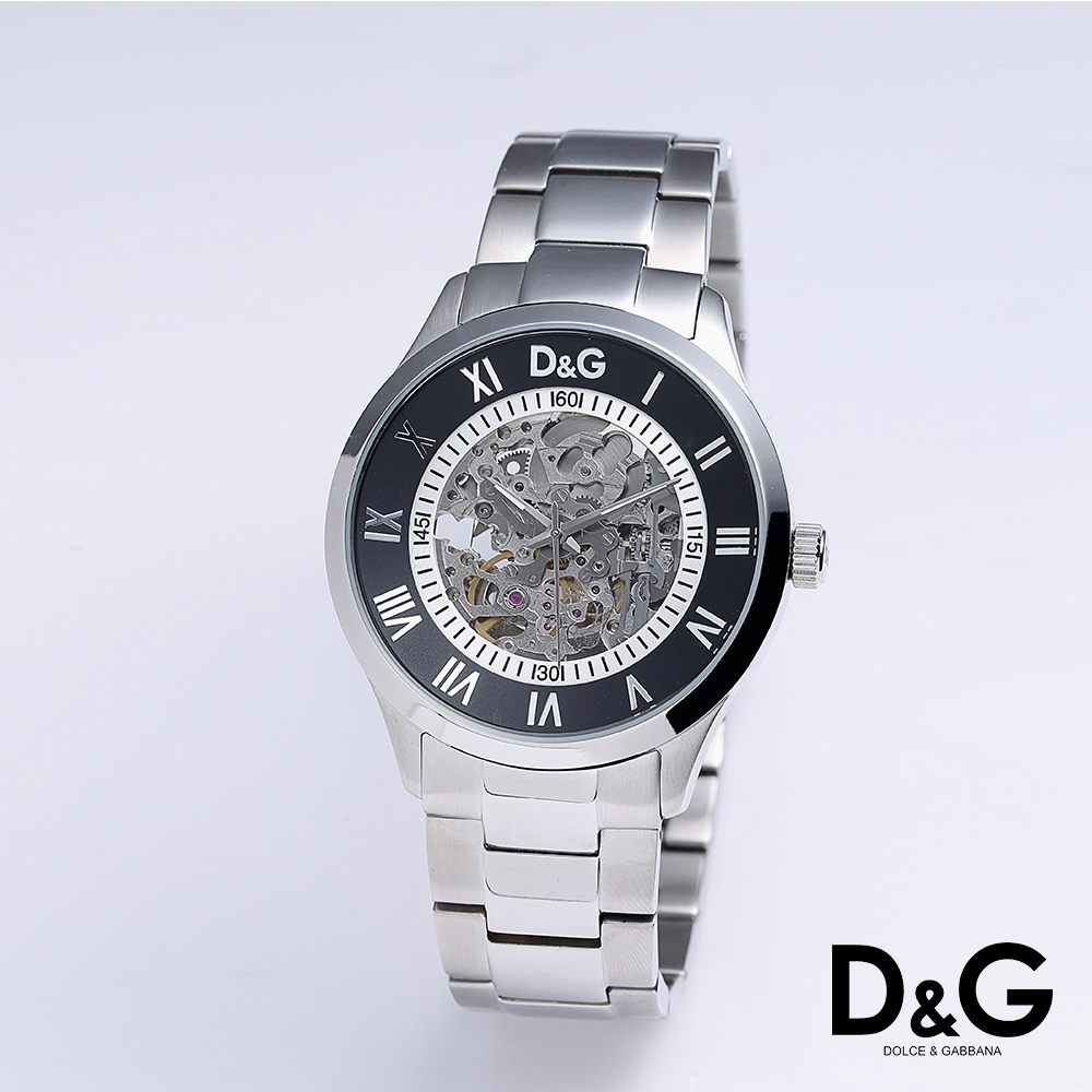 【D&G】卓越品味鋼帶全景鏤空機械腕錶_W-DG-005