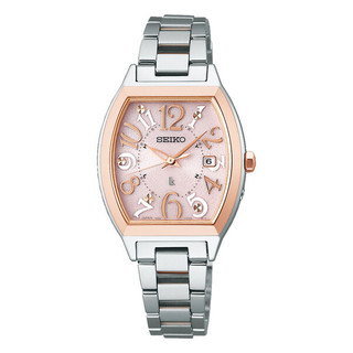 Seiko 精工錶 Lukia 1B32-0BE0P(SSVW214J)酒桶型太陽能電波女士時尚腕錶 粉面 27.5mm