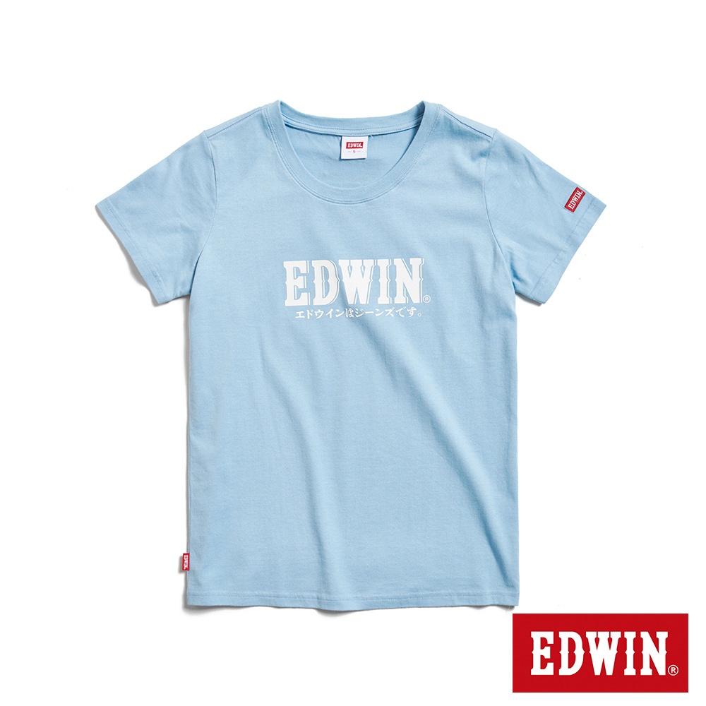 EDWIN 小火車復古LOGO短袖T恤(淺藍色)-女款