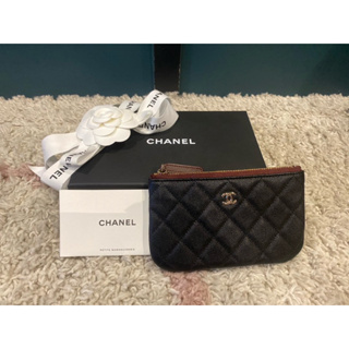 🇫🇷法國精品CHANEL／經典金色雙C LOGO菱格紋羊皮拉鍊零錢包（黑色）