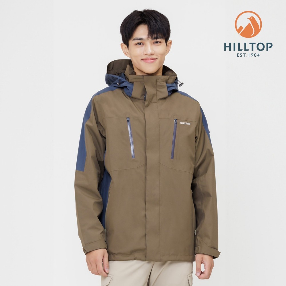 【Hilltop山頂鳥】GORE-TEX 防水防風透氣 單件式可拆帽大衣外套 男款 卡其｜PH22XM18ECNE