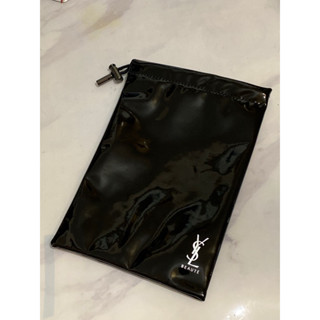 全新 YSL 聖羅蘭 黑色皮質束口袋 化妝包 收納包