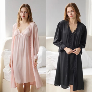 兩色選 La Felino - 柔美風情洋裝+外袍二件式蕾絲睡衣【L3755】
