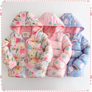 現貨 歐單女童保暖加絨鋪棉外套／可愛花朵兔子女童鋪棉連帽外套／女童厚棉外套＊90cm～150cm☆貝克比比屋☆