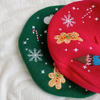 BEGIN 米奇聖誕帽 聖誕貝蕾帽 薑餅人米奇 迪士尼聖誕節 帽子 毛呢 畫家帽 髮飾