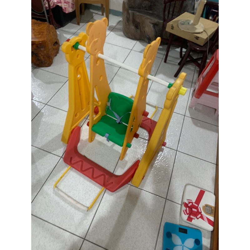 台灣製 二手  單人 小熊 兒童盪鞦韆  1-5歲 兒童玩具 鞦韆 玩具  黃紅配 安全玩具