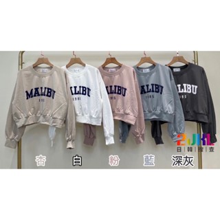 #L130112 韓版圓領字母印花短版長袖上衣 秋冬寬鬆舒適百搭長袖細絨大學T 休閒運動女孩短款顯瘦上衣