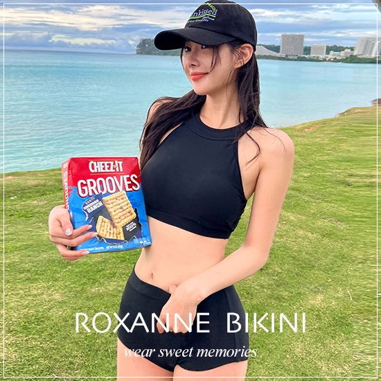 ROXANNE｜現貨隔日到｜削肩美背中腰兩件式泳衣 泳裝 比基尼 bikini