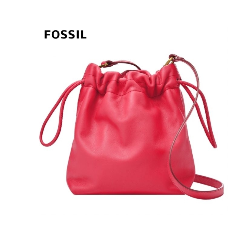 全新現貨 Fossil Gigi專櫃 正品 原價5480$ 玫紅 紅色 真皮 束口包 雲朵包 側背包