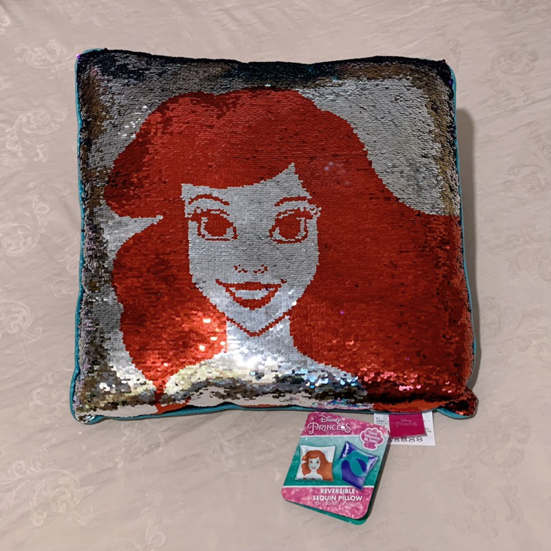 美國迪士尼公主🇺🇸絕版 小美人魚Ariel 小比目魚 亮片雙面 大型抱枕 方型抱枕