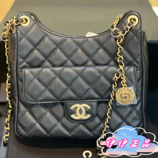 【伊伊正品】CHANEL 香奈兒 23p新款 黑色荔枝皮 hobo腋下包 精靈包 斜背包 肩背包 單肩包 手拿包