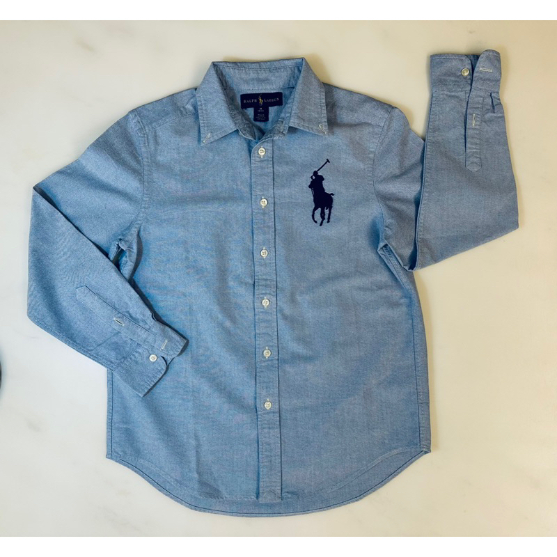 二手近全新保證真品POLO RALPH LAUREN男童水藍色大馬襯衫Size M(10-12)