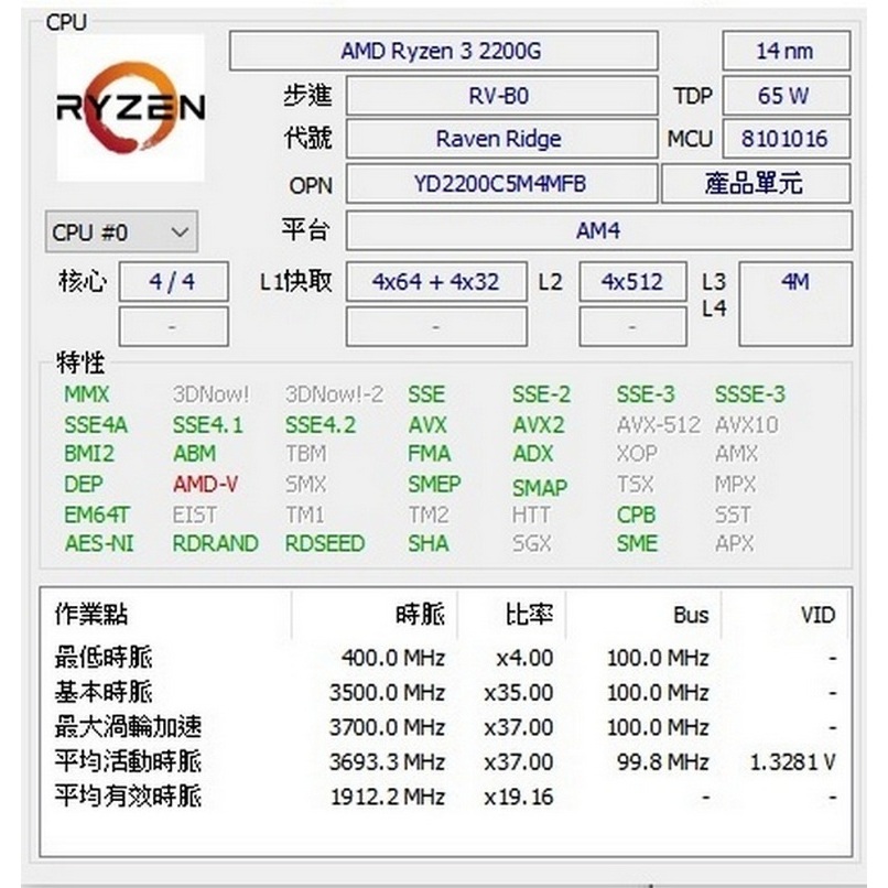 AMD Ryzen 3 2200G 4核 內顯 AM4 CPU