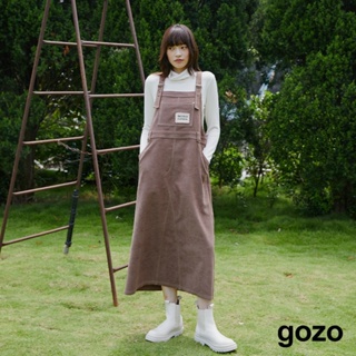 【gozo】毛毛布標桃皮絨吊帶裙(咖啡/深綠_F) | 女裝 修身 休閒