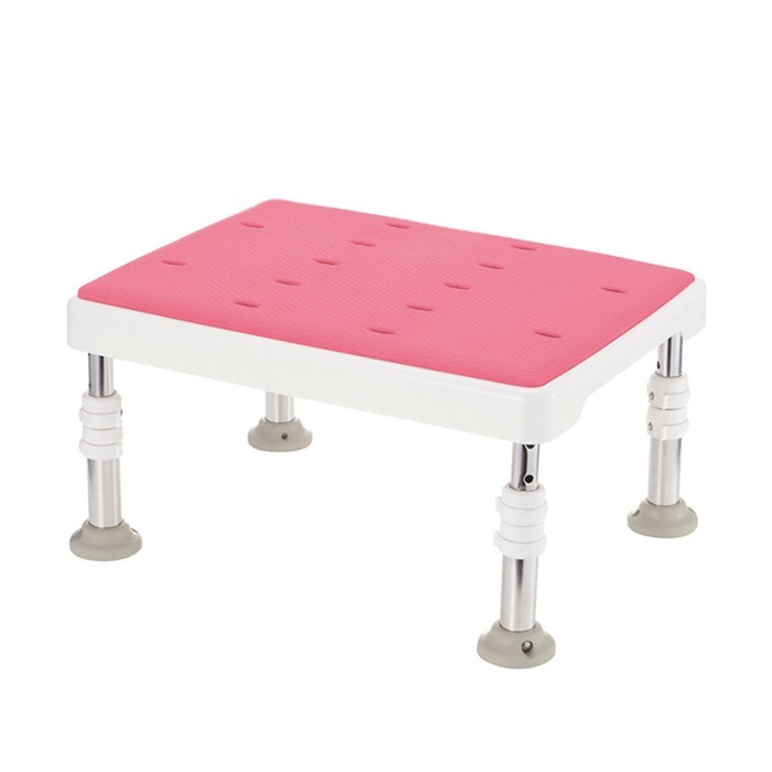 【海夫健康生活館】HEF 日本Richell 可調式不锈鋼浴室防滑椅凳-防霉軟墊寬面型 粉色(R377)