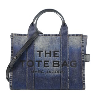 MARC JACOBS 單寧牛仔印花皮革手提兩用包-中/藍｜100%原廠真品｜JS Maxx官方旗艦館