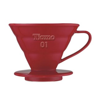 【Tiamo】V01陶瓷圓錐咖啡濾器組 附量匙濾紙/HG5029(紅/1-2人份)|Tiamo品牌旗艦館