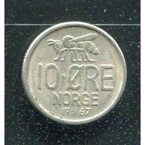 【硬幣】NORWAY (挪威), 10 ORE , K411 , 1967 #203385 品相極美XF