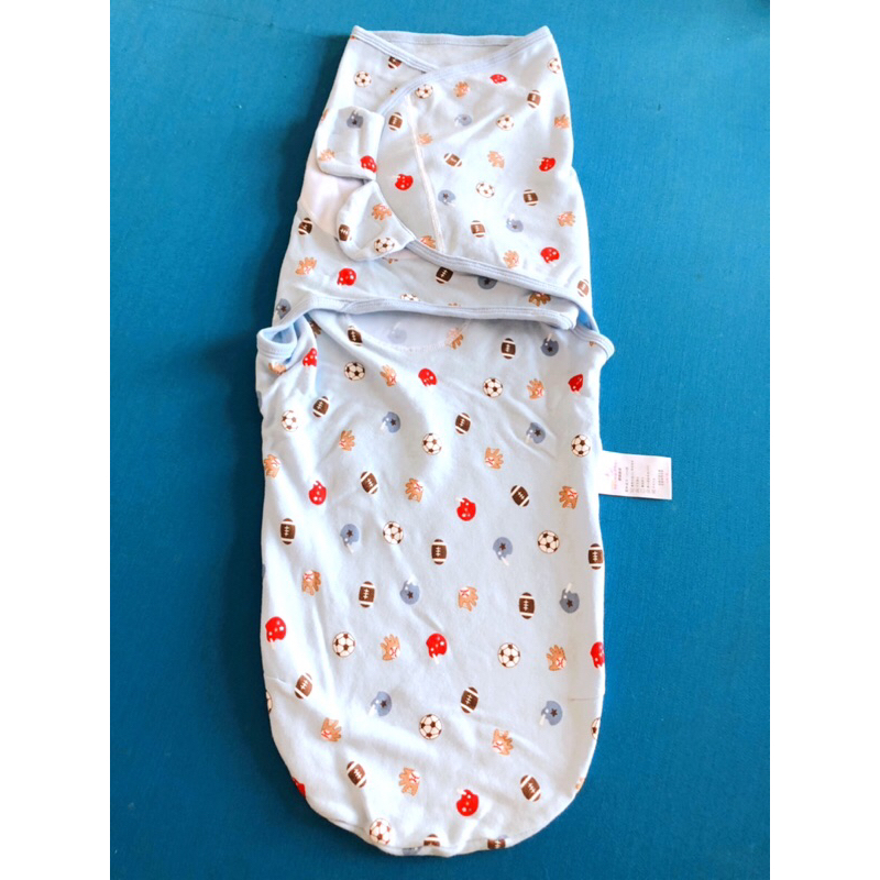 寶寶 新生兒 魔鬼氈黏貼包巾 足球棒球橄欖球 球類造型圖案可愛方便外出包巾 純棉材質 睡覺包巾 二手