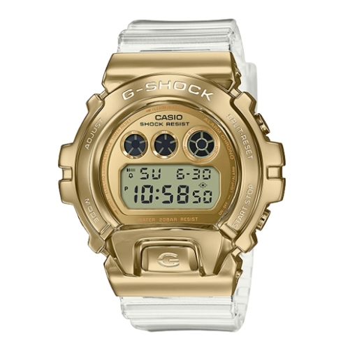 【CASIO】卡西歐 G-SHOCK 金屬框 200米防水電子錶 運動電子錶 GM-6900SG-9 金/透明