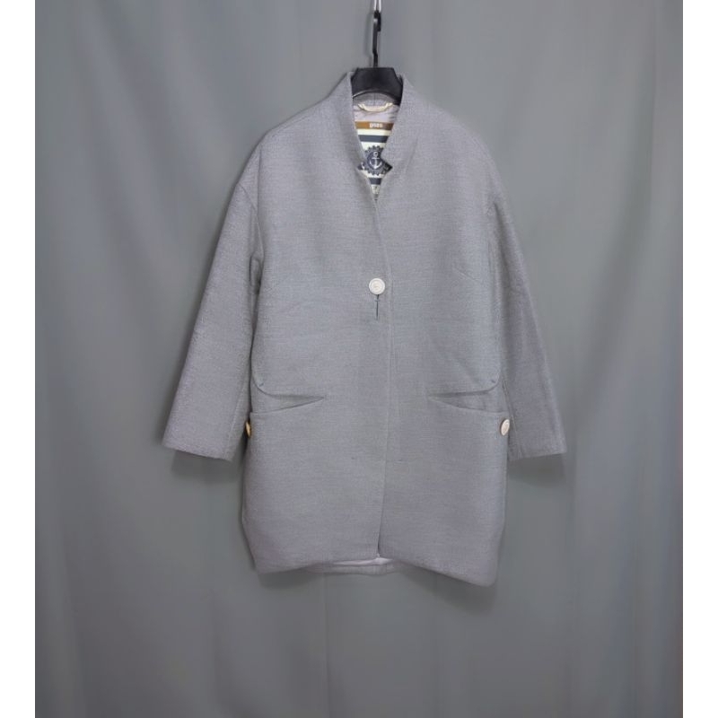 專櫃GOZO無領造型淺灰色繭型長版外套大衣 B1010【點點藏物】