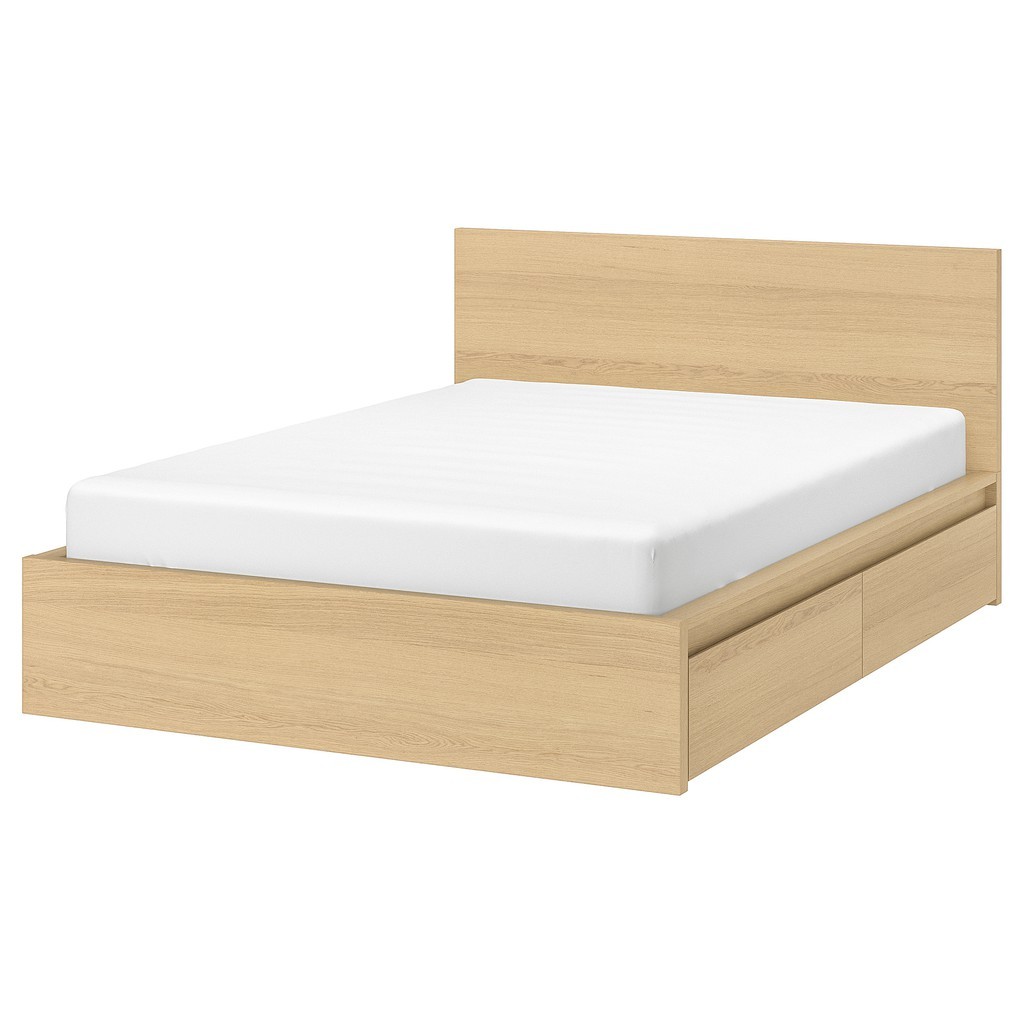 二手 IKEA MALM 雙人床框 染白橡木 + 4件床底收納盒