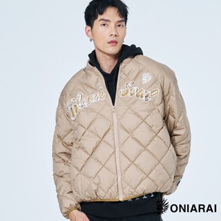 BLUE WAY 鬼洗 ONIARAI - 男女適穿 反光貼布繡菱形輕量棒球羽絨外套(卡其)