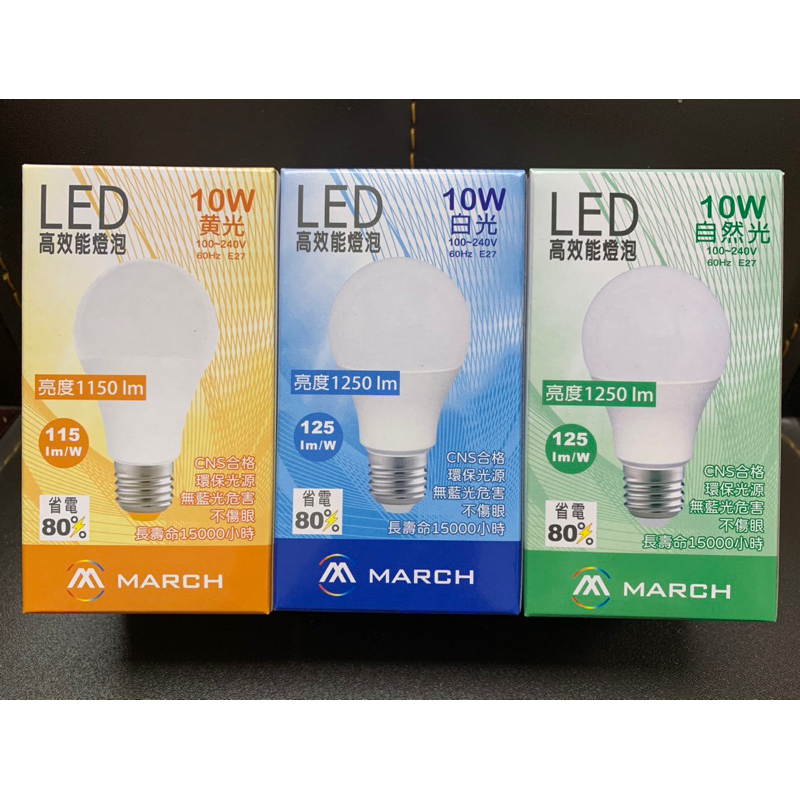LED 10W 高效能 球泡 燈泡 💡 白光 黃光 4000K 無藍光 不傷眼 節能 環保 CNS認證 MARCH MH