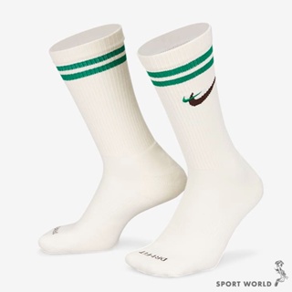 Nike 襪子 中筒襪 刺繡小勾 米白綠咖【運動世界】DQ9165-133