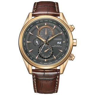 【CITIZEN】星辰 AT8263-10H 光動能 電波萬年曆 皮錶帶 三眼計時男錶 灰/金 43mm