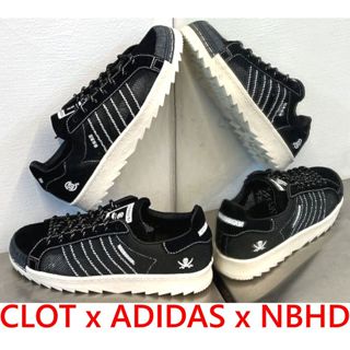 BLACK全新CLOT x NEIGHBORHOOD x ADIDAS黑呼吸雙刀骷髏SUPERSTAR