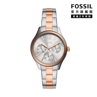 【FOSSIL 官方旗艦館】Rye 經典大錶徑三眼女錶 玫瑰金色x銀色不鏽鋼鍊帶 36MM BQ3761