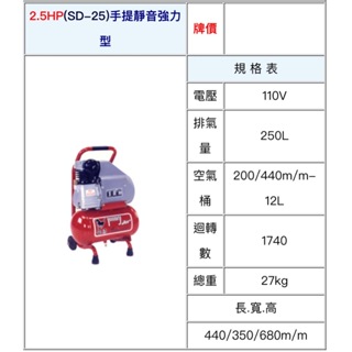 ~金光興修繕屋~[SD-25] 寶馬牌 直結式 空壓機 2.5HP 12L 手提靜音強力型 寶馬 空氣壓縮機 木工 噴漆