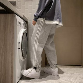長褲男 運動褲 直筒褲 M-3XL條紋運動褲INS寬鬆束腳運動長褲男 簡約百搭秋冬季新款流行縮口褲