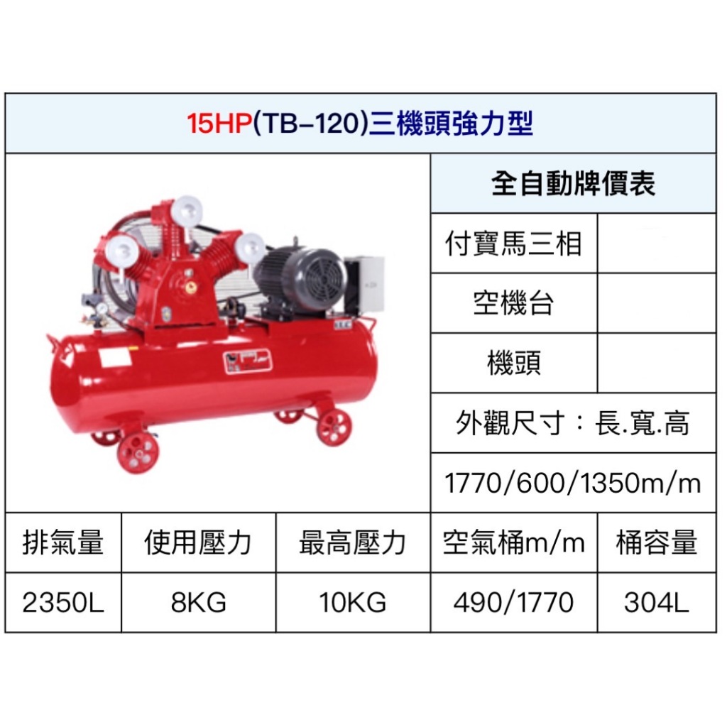 ~金光興修繕屋~[TB-120] 寶馬牌 皮帶式 空壓機 15HP 三機頭強力型 TB120 空氣壓縮機 木工 噴漆