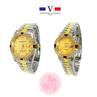 【valentino coupeau 范倫鐵諾】V12171T-金鑽銀 不銹鋼 防水手錶 放大日期 情侶對錶 原廠貨