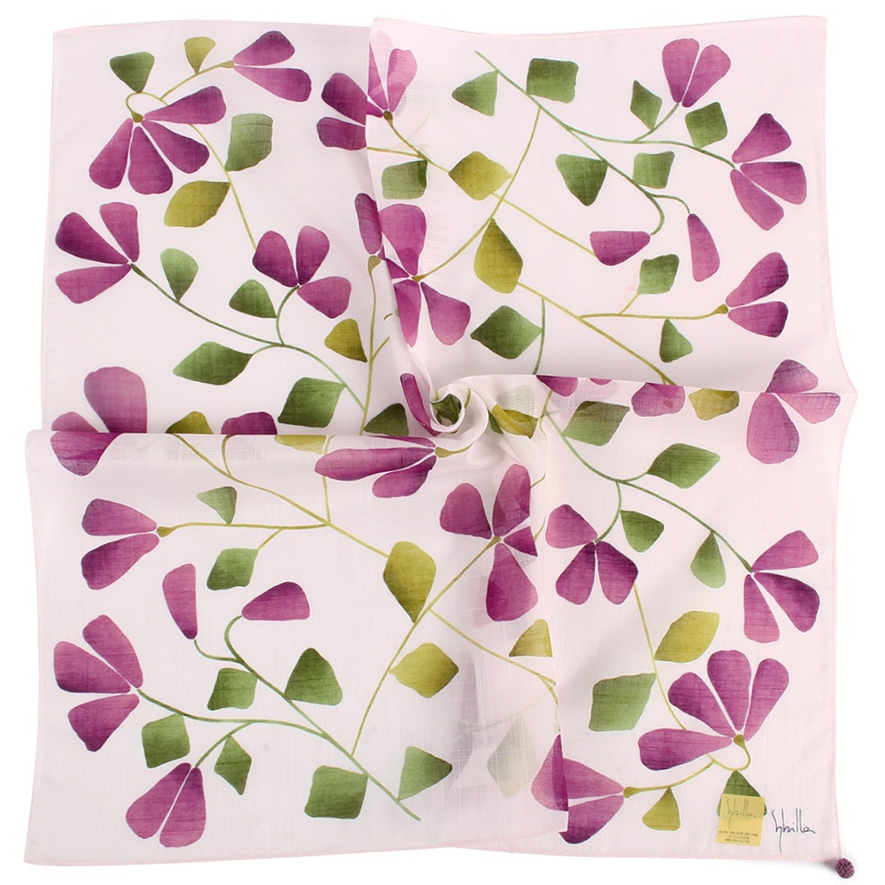 Sybilla茉莉花圖案印花純綿手帕領巾(紫色)989164-90